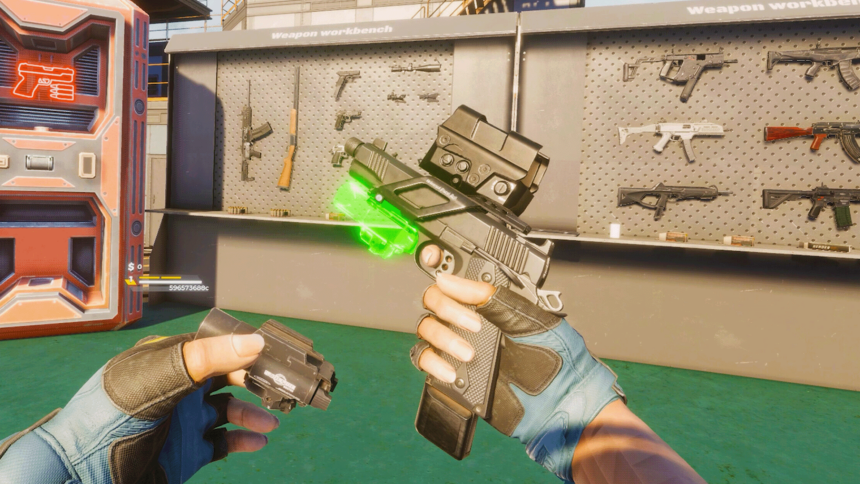 La personnalisation d'une arme de poing dans Contractors Showdown.
