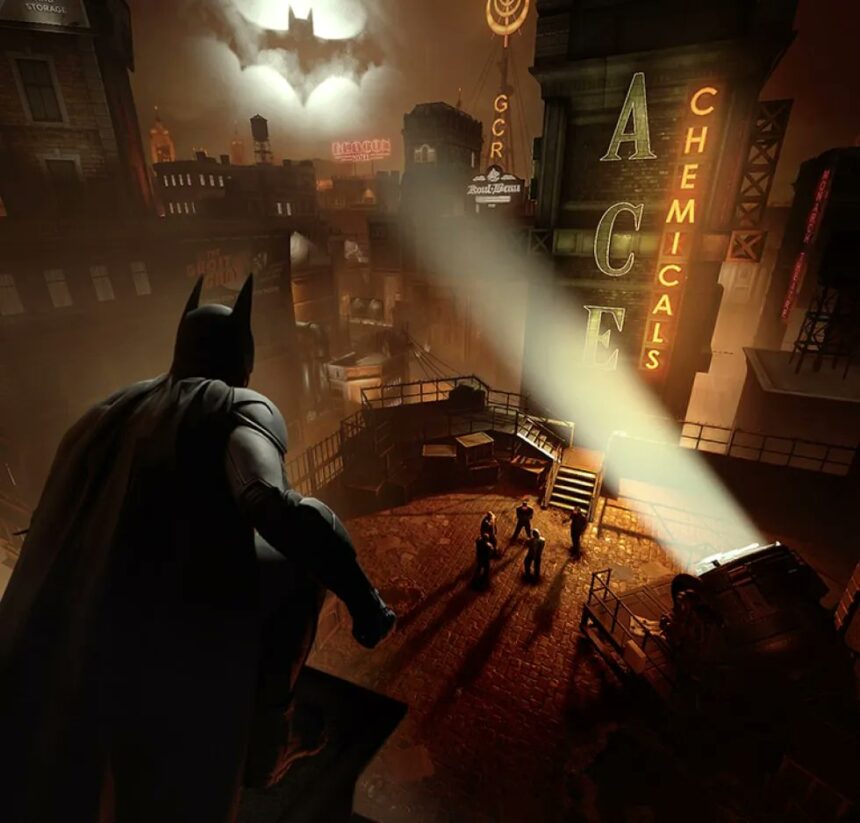 Batman attend un groupe d'ennemis sur une colline.