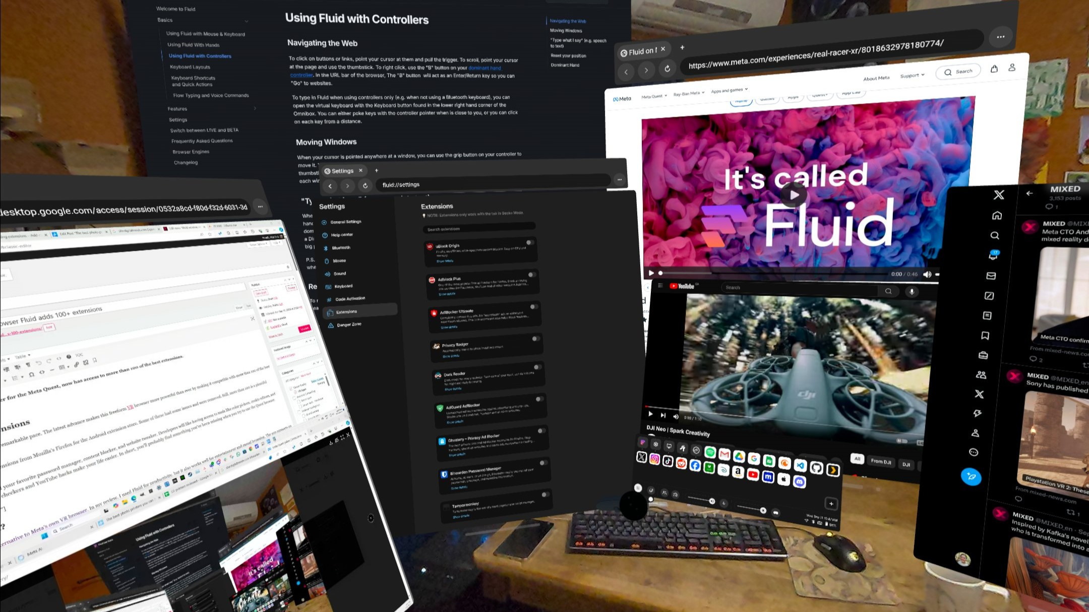 Le navigateur Quest multi-fenêtres et multi-utilisateurs Fluid ajoute plus de 100 extensions
