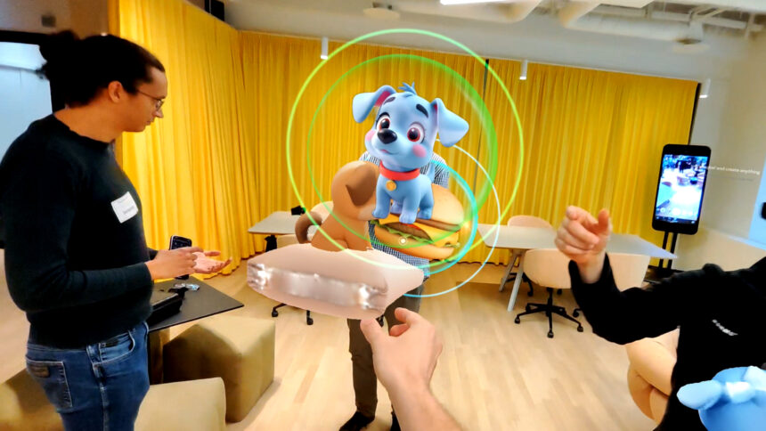 Un chien virtuel apparaît dans un espace physique.
