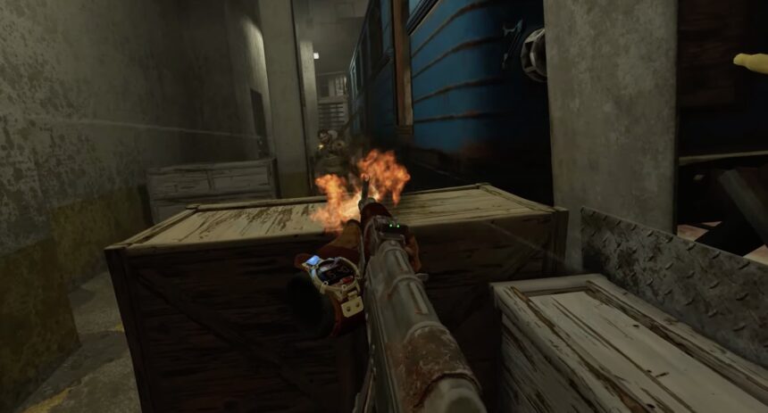 Gameplay de Quest 3 : Les armes comme la mitrailleuse doivent être stabilisées avec la trotteuse.