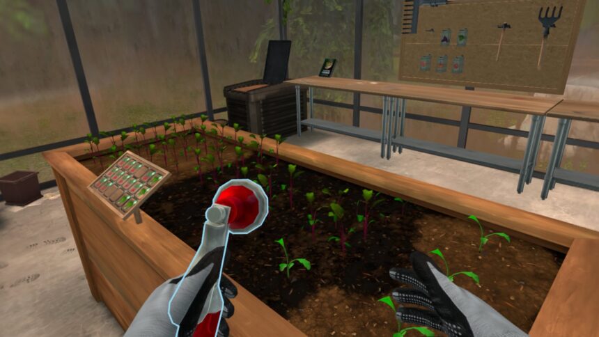 Avec ce tuyau de jardin de 1499 dollars et un pistolet à pulvérisation, les usines de germination de la serre peuvent être arrosées en un rien de temps.
