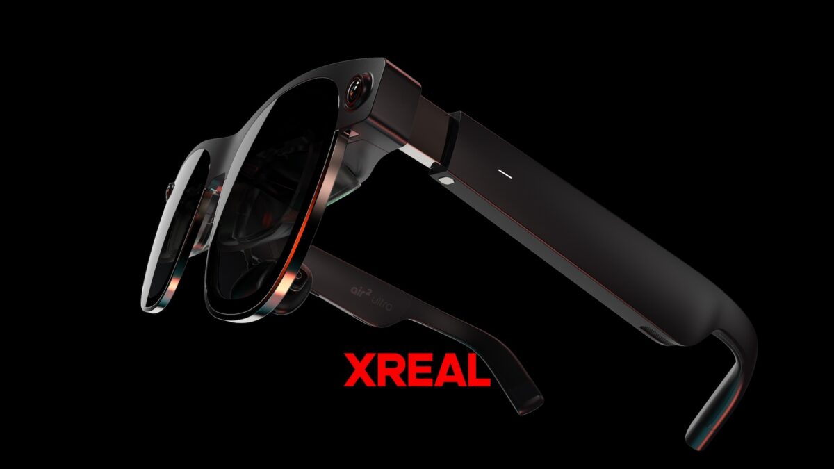 Gros plan du Xreal Air 2 Ultra sur un fond sombre.
