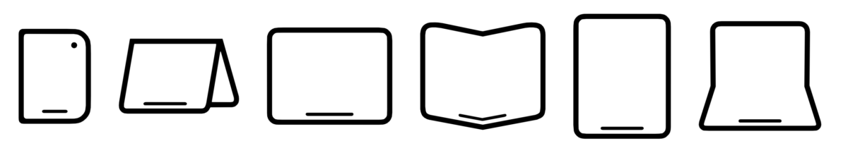 Schéma de l'iPhone Duo dans plusieurs positions ouvertes et fermées.