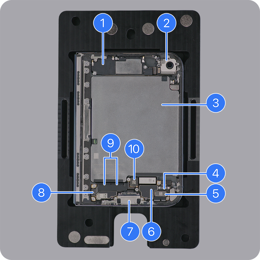 Vue interne d'Apple de l'iPhone Duo depuis le côté extérieur de l'écran.