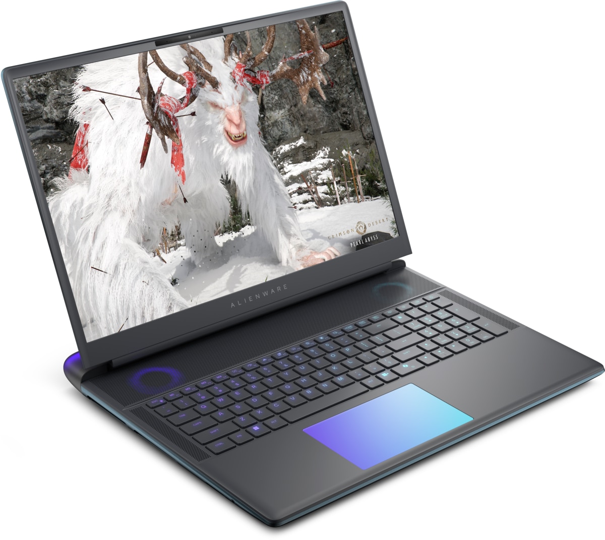 Vue avant inclinée de l'écran et du clavier Alienware 18 Area-51.