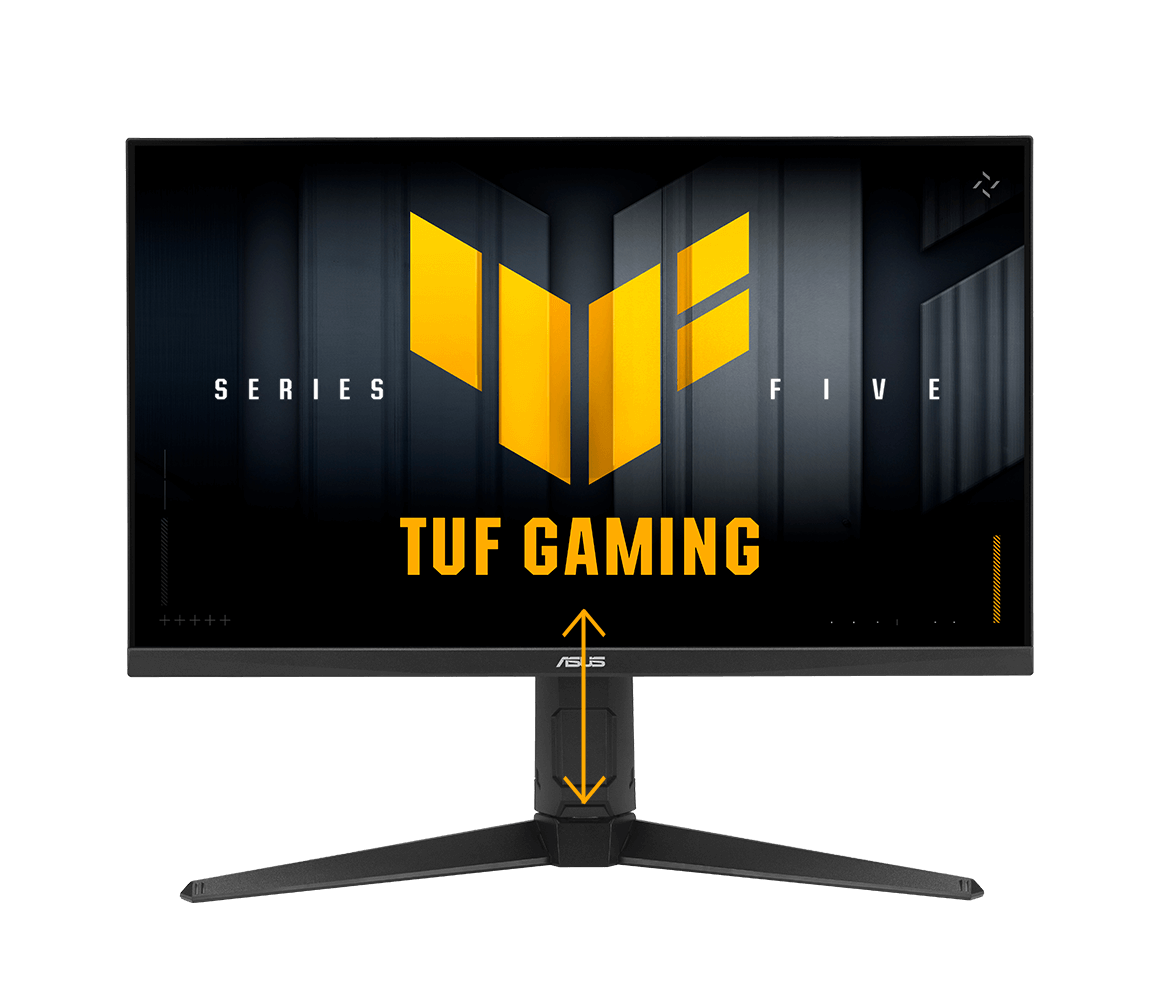 Vue de face du ASUS VG27AQL5A illustrant le réglage vertical du support