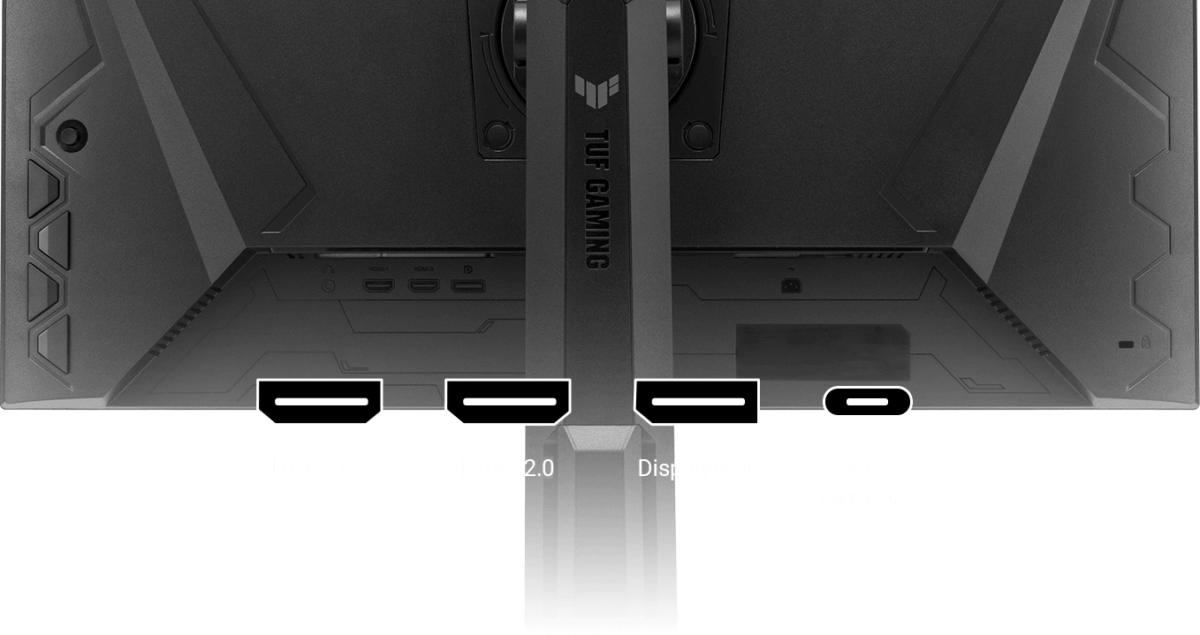 Entrées arrière de l'ASUS VG27AQL5A étiquetées HDMI 2.0, DisplayPort et port de service Type-C