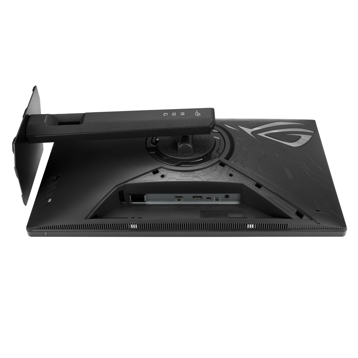 Connexions arrière de l'ASUS XG27UCGR, montrant la sortie HDMI, DisplayPort, USB-C et casque