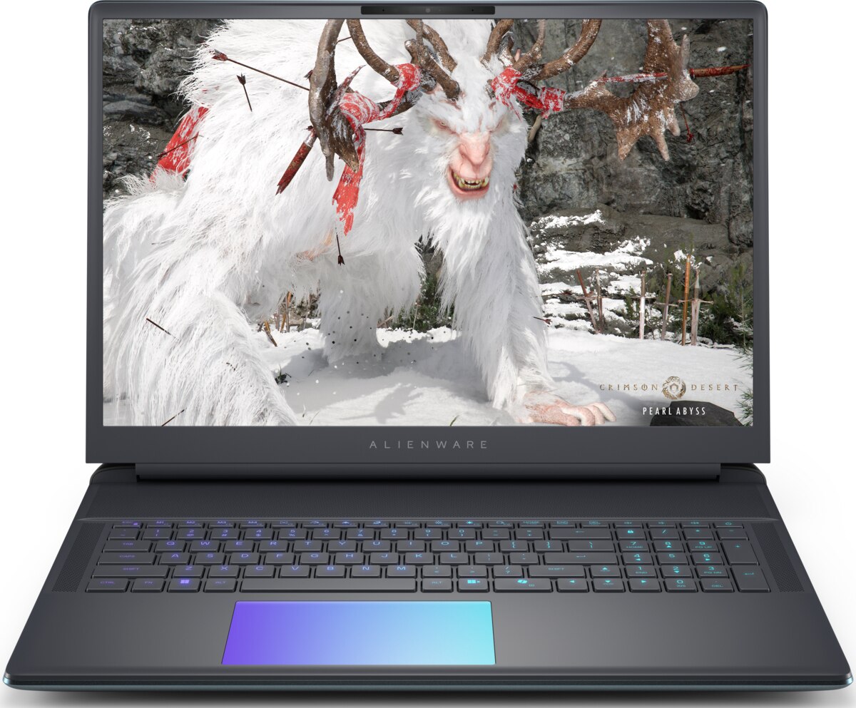 Vue de face de l'écran et du clavier Alienware 18 Area-51.