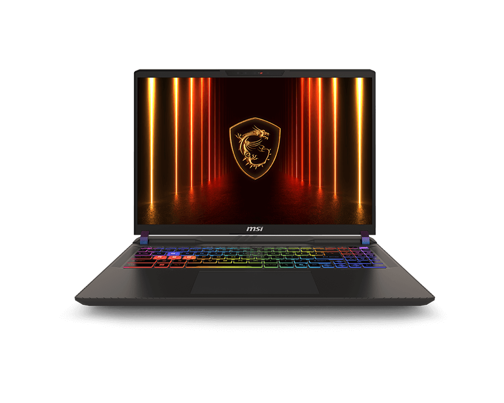 MSI Vector 16 HX AI présenté de face avec son clavier RGB.