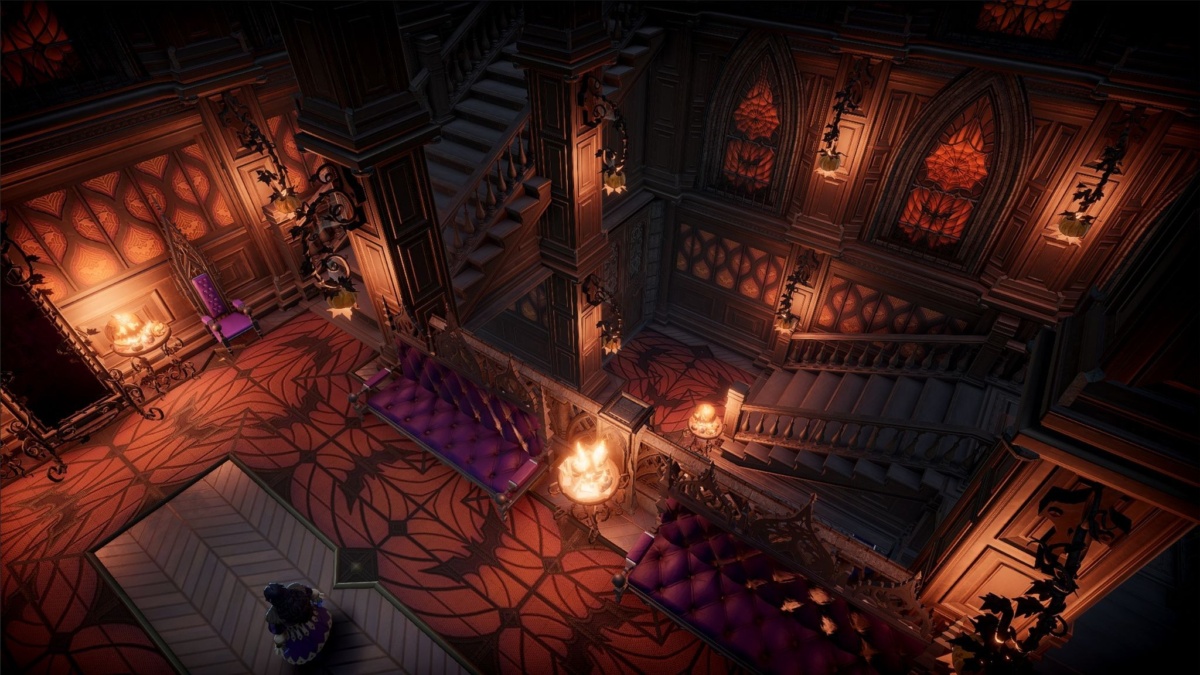 Salle du château V Rising avec tapis Haunted Nights