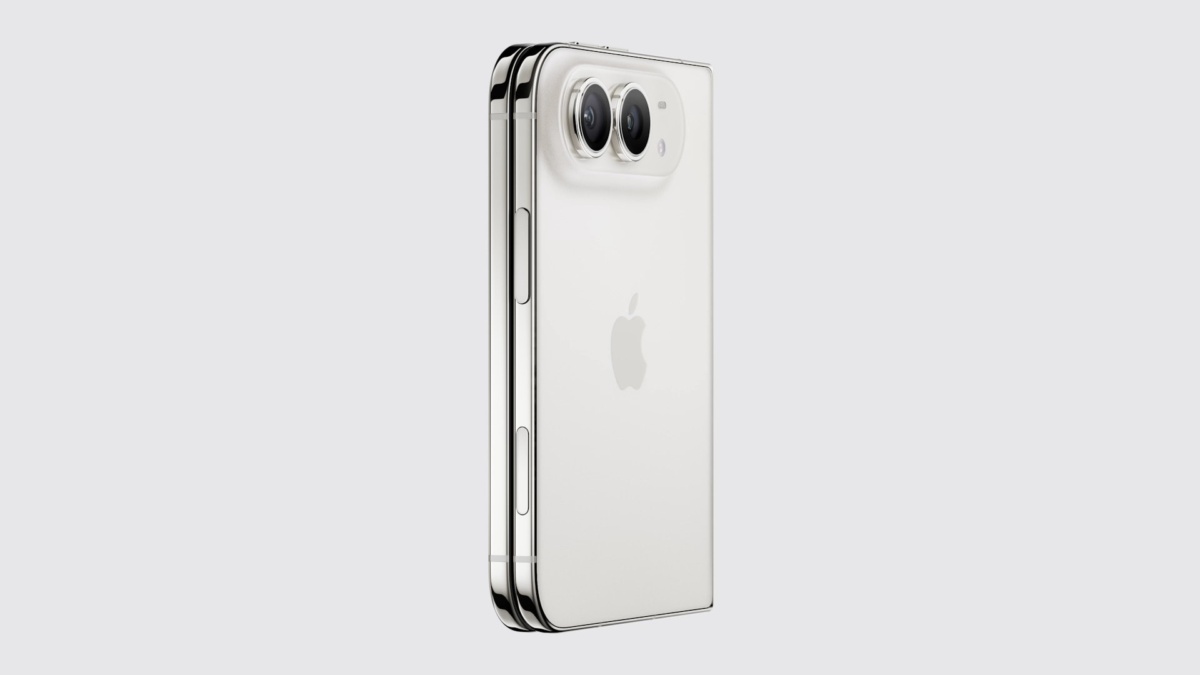 L'iPhone Duo plié présenté de l'arrière et du côté.